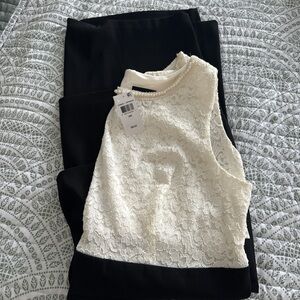 connected apparel Ivory Lace Shell with Black Skirt